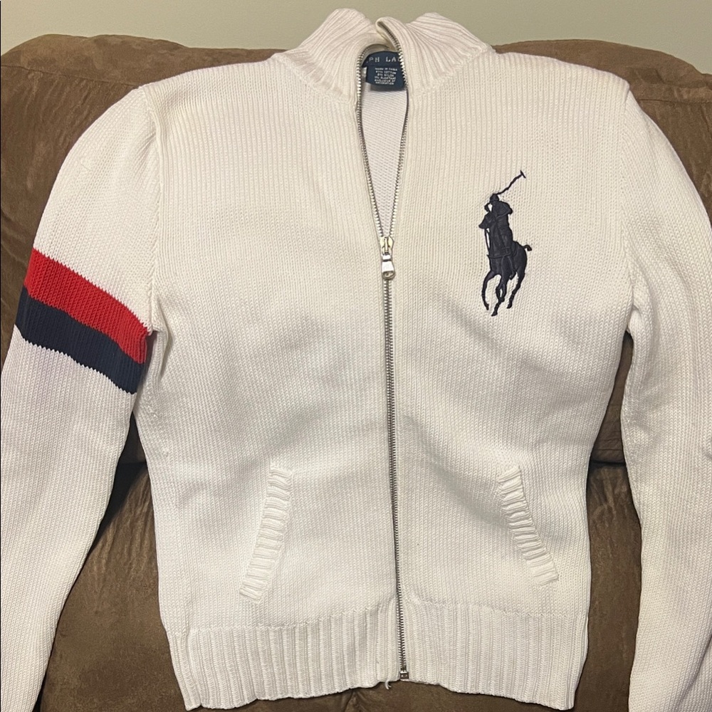 Ralph Lauren White Sweater with Red and navy Accents